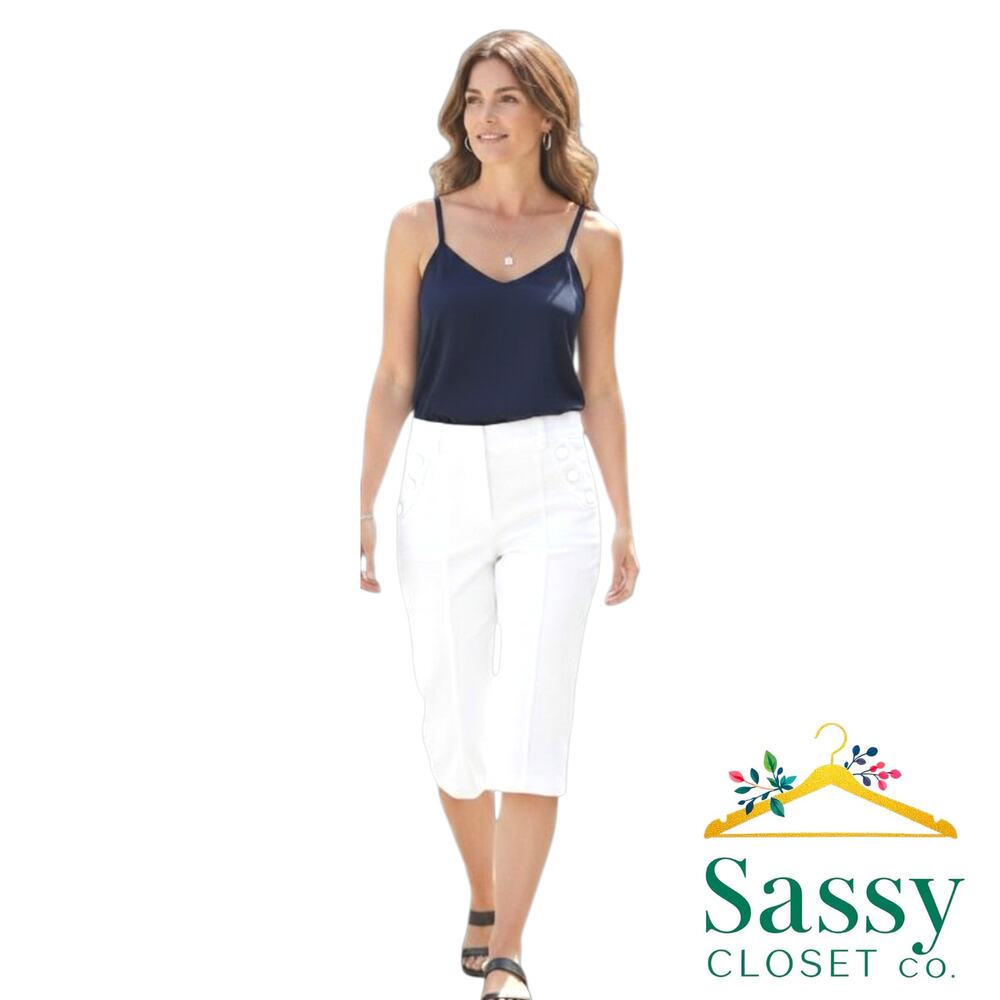 LOFT White Nautical Sailor Button Capri Pants 6 NWT Curvy Ann Fit Cropped